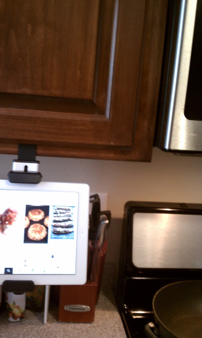 reading recipes and listening to music while cooking